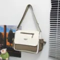 Korean style nylon messenger bag, large capacity canvas shoulder bag for casual daily use. - 31x25x11cm / Khaki