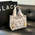 Cute cherry plaid cosmetic bag with handles and charms, large capacity travel makeup pouch. - Brick