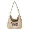 Casual beige canvas shoulder bag with large capacity, stylish messenger bag for daily use. - Khaki