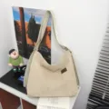 Japanese corduroy shoulder bag INS student casual tote bag large capacity crossbody bag beige - White