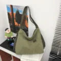 Japanese style corduroy canvas tote bag student shoulder crossbody bag large capacity - Green