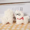 Cute plush alpaca doll brooch with glasses and red scarf, soft stuffed animal bag pendant accessory. - Hanging Style (Back Opening) / Beige / 7cm