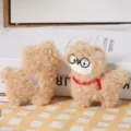 Close-up detail shot of cute fluffy alpaca plush toys with glasses and red scarf accents. - Hanging Style (Back Opening) / Khaki / 7cm