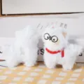 Cute fluffy alpaca plush pendant with glasses and red scarf, detailed plush toy accessory view. - Hanging Style (Back Opening) / Blue / 7cm