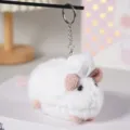 Portachiavi peluche topo cuoco simpatico simulazione cincillà pendente borsa animale morbido. - Fibbia Rotonda / Bianco