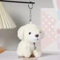 Simatico portachiavi cucciolo di peluche con campanello, morbido ciondolo borsa animale peluche. - Fibbia Rotonda / Bianco / 12cm