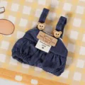 Salopette di jeans in miniatura per bambole da 10cm, bottoni a orsetto, vestiti peluche. - Salopette a Lanterna (Blu Scuro)