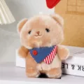 Cute plush bear pendant soft stuffed animal toy keychain bag charm with cute stripe bib. - Little Bear (With Bib) / Bare (No Attachment)