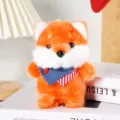 Cute orange plush fox doll pendant with stylish blue scarf, soft stuffed toy bag charm. - Little Fox (With Bib) / Bare (No Attachment)