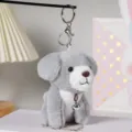 Portachiavi cane in peluche grigio carino con campanello,morbido accessorio borsa. - Portachiavi in Argento / Grigio / 12cm