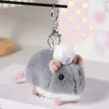 Simpatico portachiavi topo in peluche grigio con cappello da cuoco, ciondolo borsa morbido. - Portachiavi in Argento / Grigio