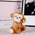 Cute plush monkey keychain soft stuffed animal bag charm fluffy pendant gift for women - Brown Monkey (Silver Keychain)