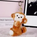 Cute plush monkey keychain soft stuffed animal bag pendant fluffy doll gift for girls - Brown Monkey (Gold Keychain)