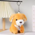 Portachiavi con cagnolino in peluche e campanello, morbido ciondolo cucciolo per borse, grazioso. - Cerchio / Arancione / 12cm