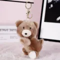 Cute brown plush bear keychain fluffy animal bag charm soft toy for girls daily accessory - Brown Bear (Gold Keychain)