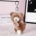 Cute brown plush bear keychain soft toy pendant handbag accessory cute gift for women - Brown Bear (Silver Keychain)