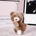 Brown plush bear keychain fluffy animal bag charm cute soft toy pendant wonderful gift - Brown Bear (Round Buckle)