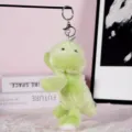 Cute green plush dinosaur keychain fluffy stuffed animal bag pendant lovely gift for girls - Green Dinosaur (Silver Keychain)