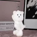 White fluffy puppy plush keychain, soft bag charm and cute animal accessory for daily use. - White Dog (Silver Keychain)