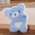 Blue plush bear pendant with white heart embroidery, cute cartoon doll bag accessory detail. - Hello Bear Blue
