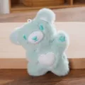 Cute mint green plush bear pendant detail view featuring white heart embroidery on the soft belly. - Hello Bear Tiffany Blue