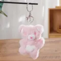 Cute pink plush bear keychain with heart embroidery, soft toy bag charm for women and girls. - Hello Bear Pink (Keychain)