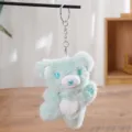 Mint green plush bear keychain detail shot showing soft fluffy texture and white heart chest. - Hello Bear Tiffany Blue (Round Buckle)