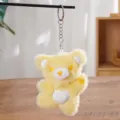 Cute yellow plush heart bear keychain pendant soft toy bag accessory for daily decoration. - Hello Bear Yellow (Round Buckle)