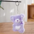 Cute purple fluffy heart teddy bear keychain plush bag charm pendant close-up detail. - Hello Bear Purple (Round Buckle)