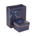 Donkerblauwe geschenkdoos en papieren zak set met elegante strik voor verjaardagsfeest. - 9x7x6cm / Bloemendoos met Tas