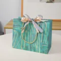 Groene papieren cadeauzak met strik lint voor boetiek kleding en cosmetica verpakking - S / Tweekleurig lint