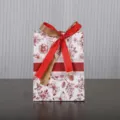 Sac cadeau en papier à motif floral rétro avec ruban rouge, élégante pochette cadeau. - Floral Rouge Vertical (Sans Texte) Ruban Bicolore / Petit (20x15x7cm)