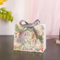 Champagne roos geschenk papieren zak met grijze strik, elegante bloem verpakking. - Champagne Roos (Zilveren Lint) / Klein (18x16x10cm)