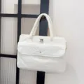 Weisse gesteppte laptoptas niedliche tablet schutzhuelle puffer handtasche mit griff. - L / Weiß