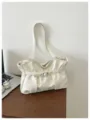 Borsa a spalla arricciata bianca da donna, elegante borsa in pelle PU con fibbia per lavoro quotidiano. - senza ciondolo / Bianco