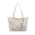 Off-white women tote bag with butterfly prints, cute rabbit charm and small pouch for daily use. - With Pendant / White