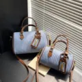 Retro denim Boston handbag for women, casual versatile shoulder messenger bag with top handles. - S