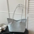 Κομψή μεγάλη γυναικεία τσάντα tote, άνετη casual τσάντα ώμου με μεγάλη χωρητικότητα. - Μπλε