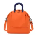Orange travel duffel bag with blue handles, large capacity waterproof luggage bag for women. - Orange