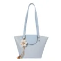 Light Blue Women Shoulder Tote Bag PU Leather Casual Handbag with Cute Flower Pendant - With Pendant / Blue