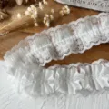 Weißer plissierter Spitzenbesatz Stoff für DIY Nähen, Kleidung Rocksaum und Puppenkleid Dekor. - 1m Länge x 4cm Breite / Naturweiß