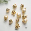Set of 12 gold ribbed glass Christmas tree ornaments, small shiny star and ball baubles. - Irregular Shape/Star Ornaments (12 Pieces) / 12 Pieces/Pack (PVC Tube) / Gold