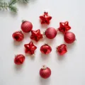 Red glass Christmas ornaments, assorted sizes 3.5cm and 4cm star and ball set of 12 pcs. - Irregular Shape/Star Ornaments (12 Pieces) / 12 Pieces/Pack (PVC Tube) / Red
