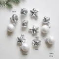 Silver glass Christmas baubles and star ornaments set, 12pcs festive tree hanging decor. - Irregular Shape/Star Ornaments (12 Pieces) / 12 Pieces/Pack (PVC Tube) / Silver
