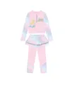 Details of kids long-sleeve two-piece swimsuit with cute mermaid graphic and pink polka dots. - 3XL (120-130cm) / Top And Bottom / Gradient