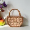 Handcrafted Vietnamese rattan woven handbag with classic retro semicircular design and lining. - 23*9*16cm / Bamboo and Rattan Bag (Red)