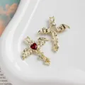 Gothic bat wing heart cross pendant charms for DIY jewelry making accessories in gold tone - 1 Piece / Gold Tone Red Rhinestone (2#)