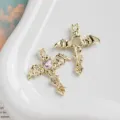 Gold bat cross pendant with pink heart rhinestone, gothic DIY jewelry accessory charm. - 1 Piece / Gold Tone Pink Rhinestone (4#)
