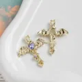 Dark gothic style bat wing heart cross alloy pendant DIY jewelry making necklace earrings - 1 Piece / Gold Tone Purple Rhinestone (5#)