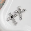 Dark gothic bat wing cross pendant DIY jewelry making necklace bracelet accessory - 1 Piece / Silver & Black Rhinestones (6#)